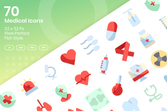 70 Medical Icons - Flat: A Versatile Embroidery Asset