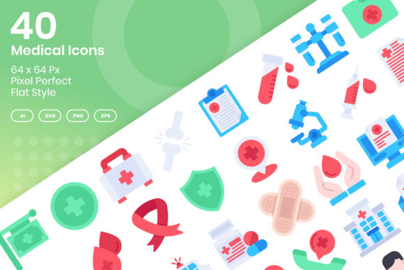 Evaluating 40 Medical Icons - Flat for Embroidery